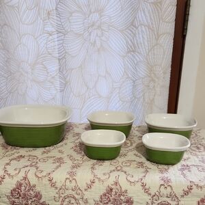 Corningware Etch Green/White Stoneware Bakeware Collection Boho Cottage Coastal